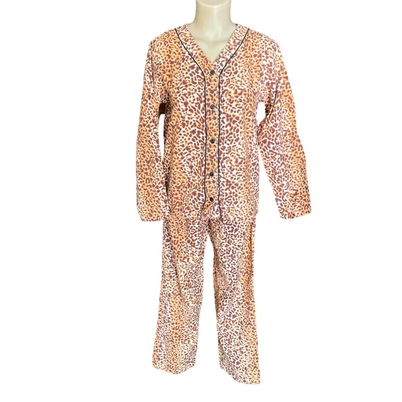 DELICATES Pajamas Animal Print Button Down Top Drawstring Pants Cotton Size XS - Picture 1 of 14